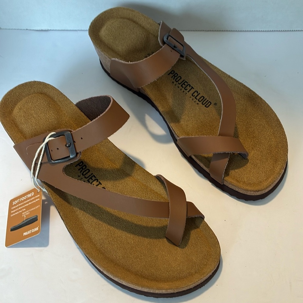 Project Cloud leather slip on sandals 
NWT.  brown
Size 10 women’s – EU 41